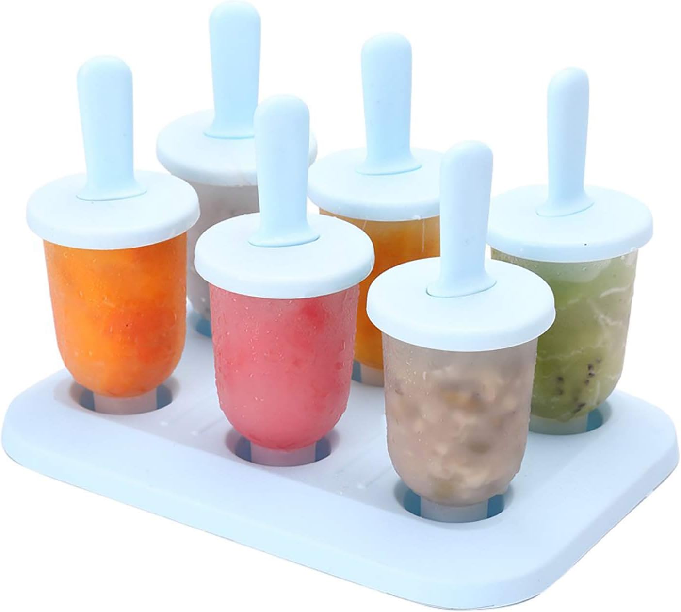 Clytius Blue - Small Round Ice Popsicle Mold - Set of 6 + with Cleaning Brush - Kulfi Maker - Ice Cream - Kulfi Maker - Stick, Cream & Candy Mould - Pop Mold with Stand/Holder (Pack of 1)