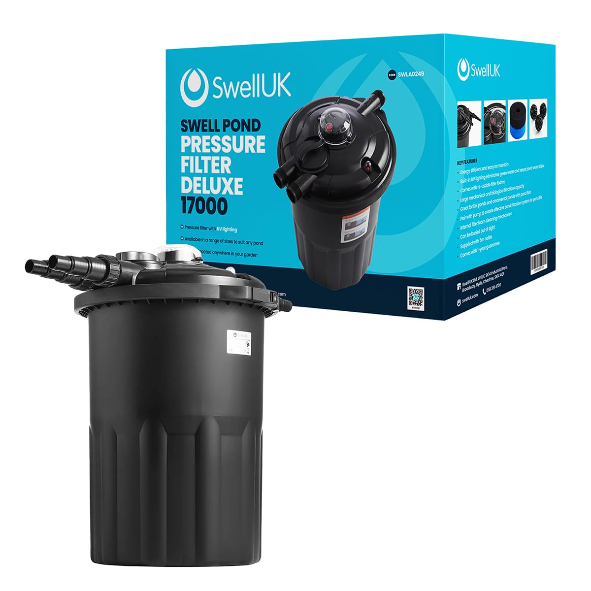 Swell Pressure Filter Deluxe 17000. UV Clarifier and Garden Pond Filter. Featuring Biological and Mechanical Media with a 1 Year Guarantee
