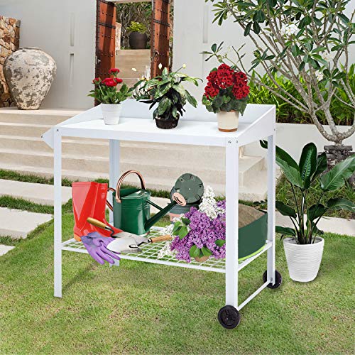 Kintness Outdoor Garden Potting Bench Work Station Table with Wheels