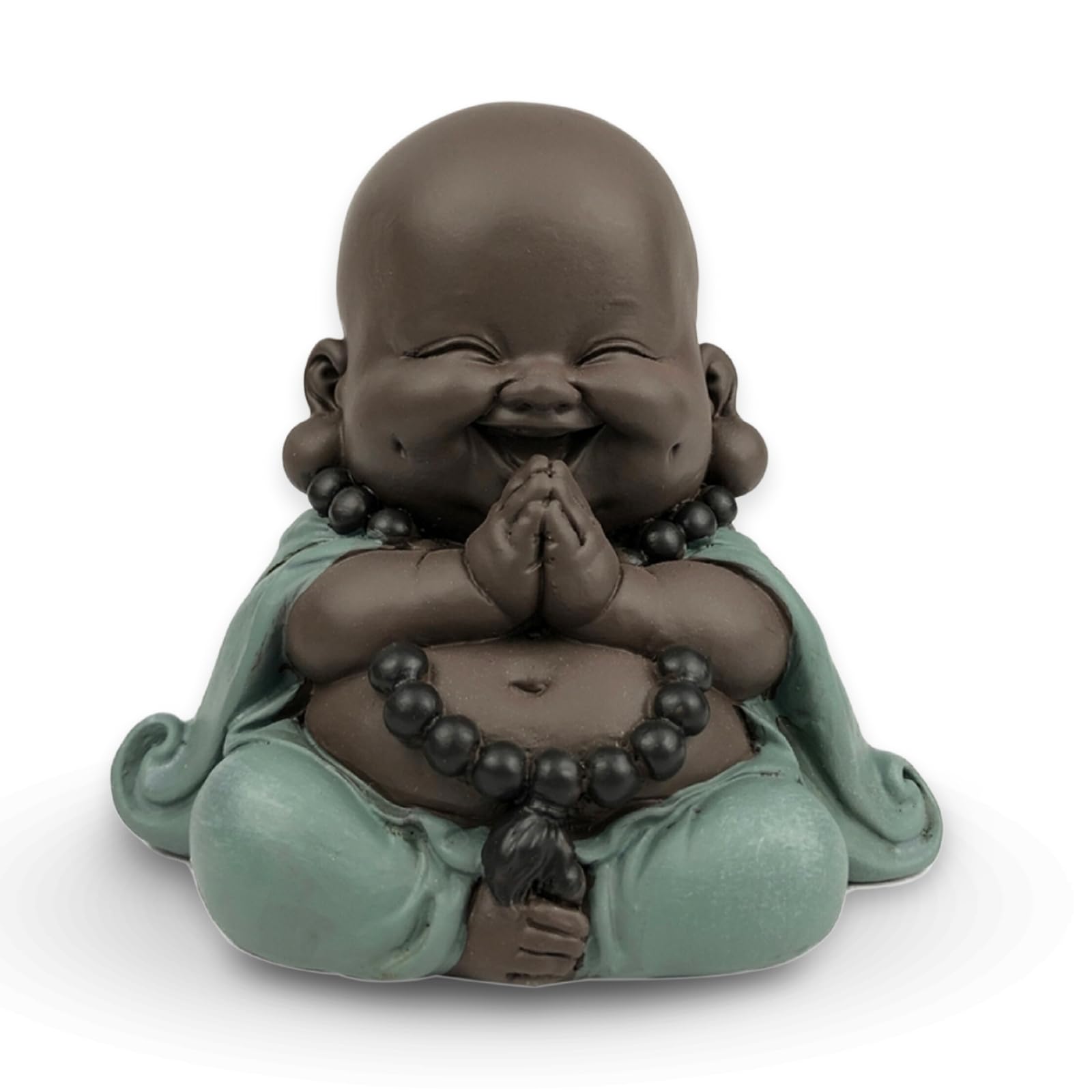Zen'Light Lucky Laughing Buddha Statue – Zen and Feng Shui Decoration – to Create a Relaxing and Spiritual Atmosphere – Original Gift Idea – Width: 9 cm – Colour: Green and Brown
