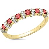 14K Solid Gold Round Ruby And White Diamond Womens Bridal Stackable Wedding Band Anniversary Ring
