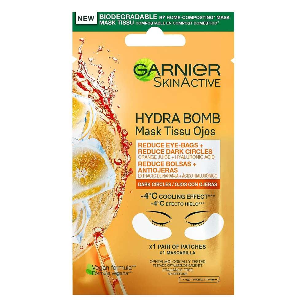 Garnier Hyaluronic Acid and Orange Juice Tissue Mask, Hydrating Brightening Tissue Eye Sheet Mask Pack of 4