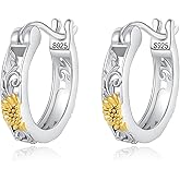 Sunflower Earrings 925 Sterling Silver Flower Hoop Earrings Sunflower Huggie Jewelry Gift for Women