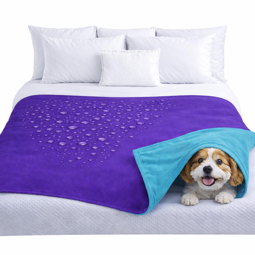 TOP 100% Waterproof Blanket Purple/Blue Jumbo 80x60 for Adults and Pets. Keep Everything Dry No Matter How Wet It Gets! Ultrasoft Noiseless Leakproof. Bed, Mattress, Furniture Protector. EZ Wash/Dry