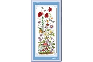 CaptainCrafts Cross Stitch Kits for Adults Stamped Cross Stitch Printed Fabric Cross Stitching DIY Art DMC Needlecrafts Embroidery Kit for Adults (Stamped, Spring, Butterfly Flowers Dragonfly)