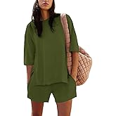 COCCKO Womens Shorts Sets 2 Piece Outfits Summer 2026 Half Sleeve Crew Neck Lounge Sets Matching Clothing