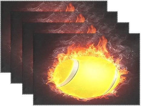 Amazon かわいい炎火テニスボールダイニング プレースマット テーブルマット 滑り止め 汚れ 耐熱 キッチン テーブル マット 洗濯可能 ドイリー 4セット ランチョンマット オンライン通販