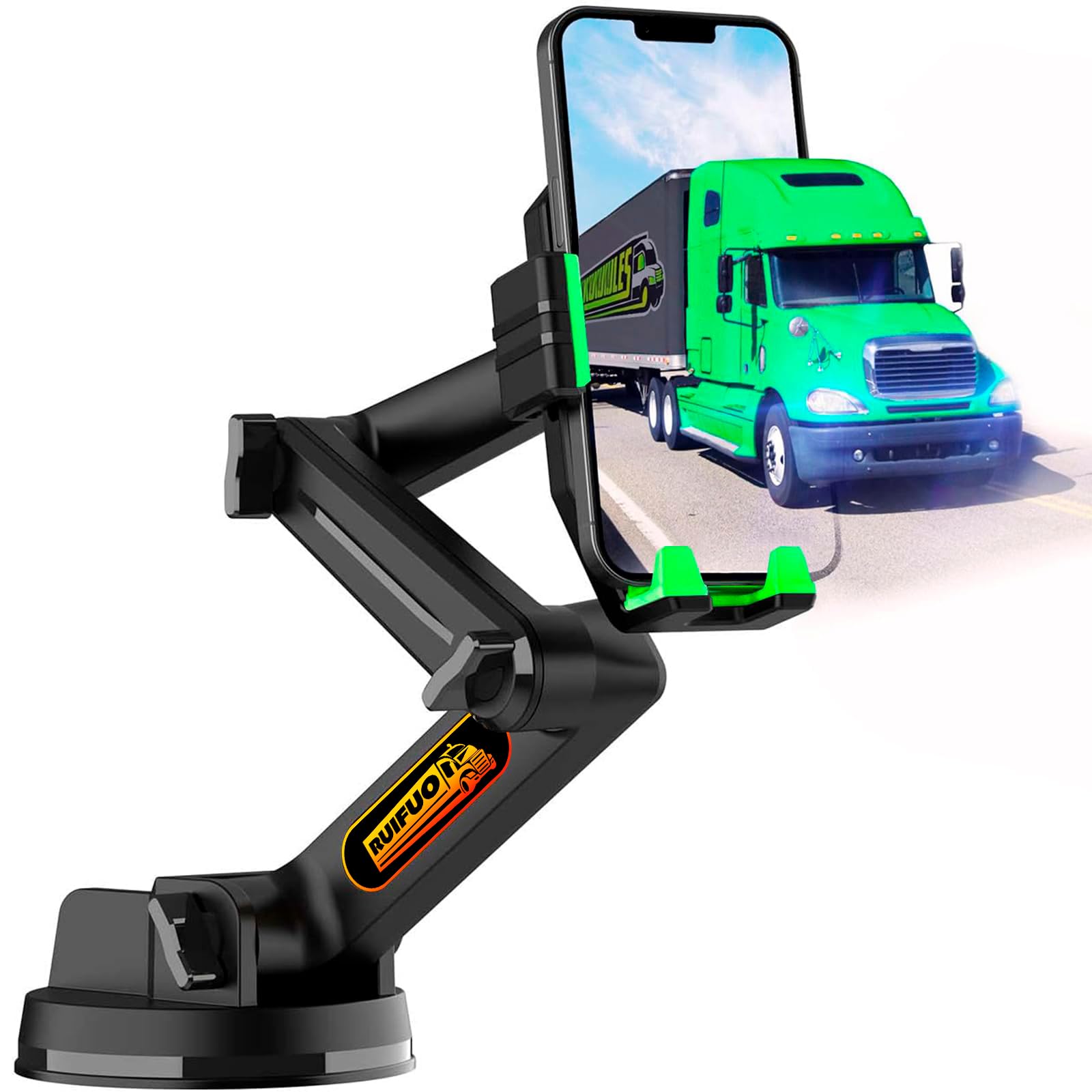 Handyhalterung LKW Man Handyhalterung Auto Handy halterung für LKW,Armaturenbrett Windschutzscheibe 16,9 Zoll langer Arm, Super Saugnapf & stabil, Kompatibel mit iPhone & Samsung (grün, Handyhalter)