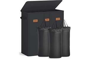 SONGMICS 47.6 Gallon (180 L) Laundry Hamper, 3-Compartment Laundry Basket Sorter with Lid, Labels, Removable Liner Bags, for Bedroom, Ink Black URLH013B01