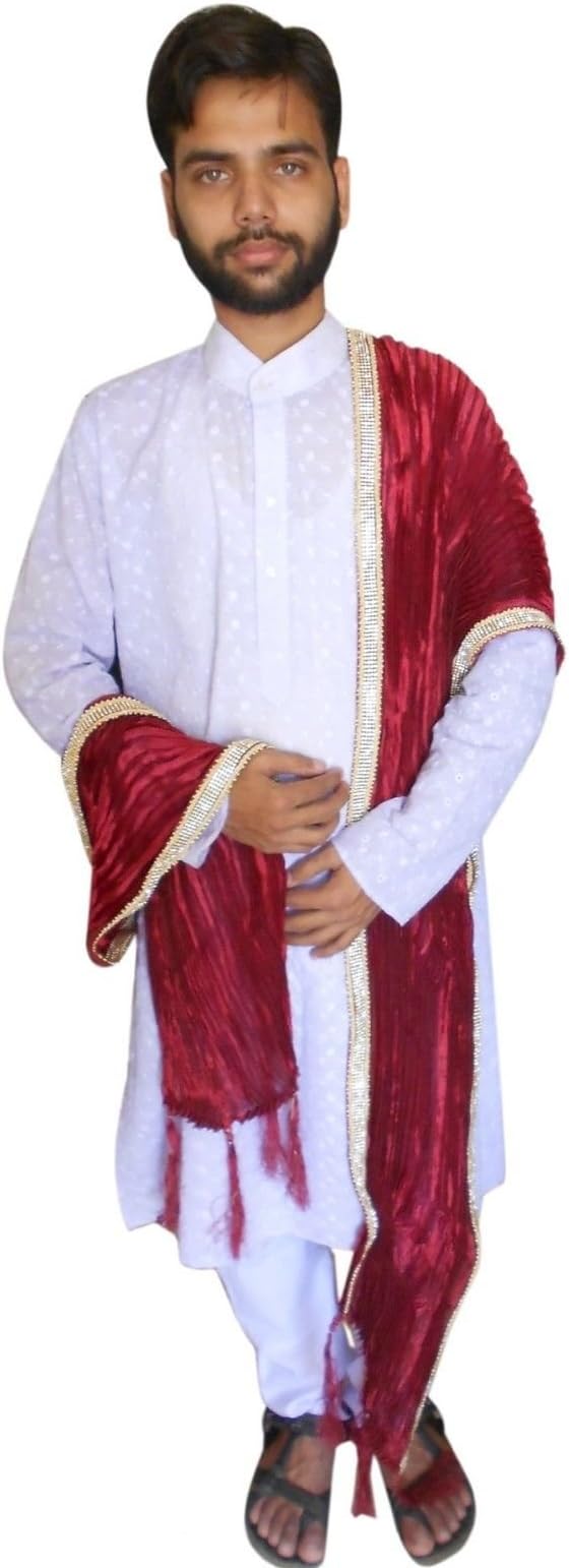 Men's Traditional Indian Maroon Silk Blend Designer Stole