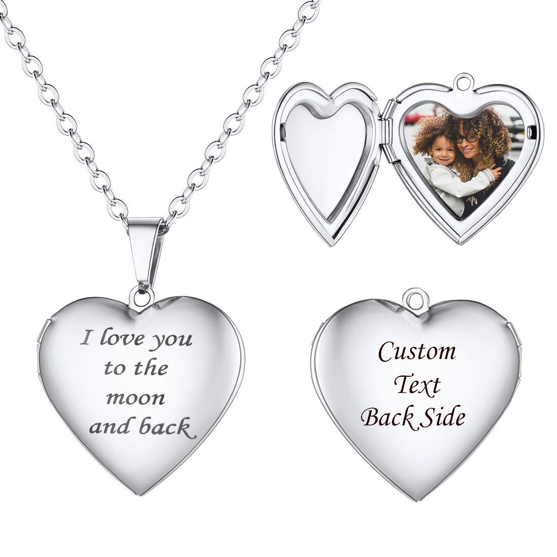 U7 Heart Photo Locket Necklace Personalised Keepsake Jewellery Silver