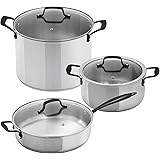 GrandTies Tri-Ply Stainless 6-Piece Induction Pots and Pans Set, Casserole, Stockpot, Saute pan, Kitchen Cooking Pot with Lid