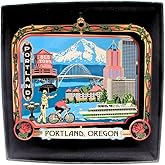 Portland Oregon Brass Ornament Black Leatherette Gift Box