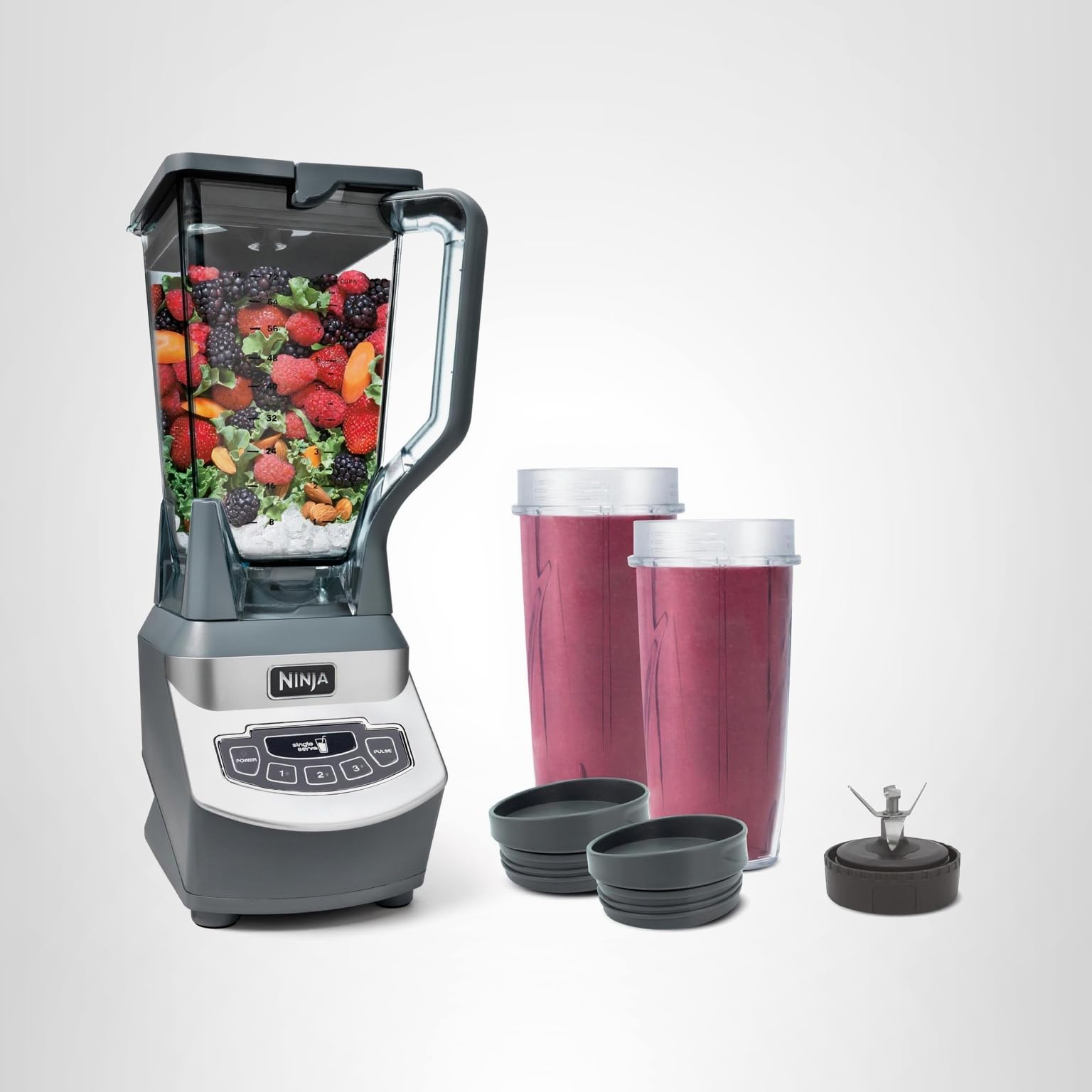 Ninja BL660 Professional Compact Smoothie & Food Processing Blender, 1100-Watts, 3 Functions -for Frozen Drinks, Smoothies, Sauces, & More, 72-oz.* Pitcher, (2) 16-oz. To-Go Cups & Spout Lids, Gray