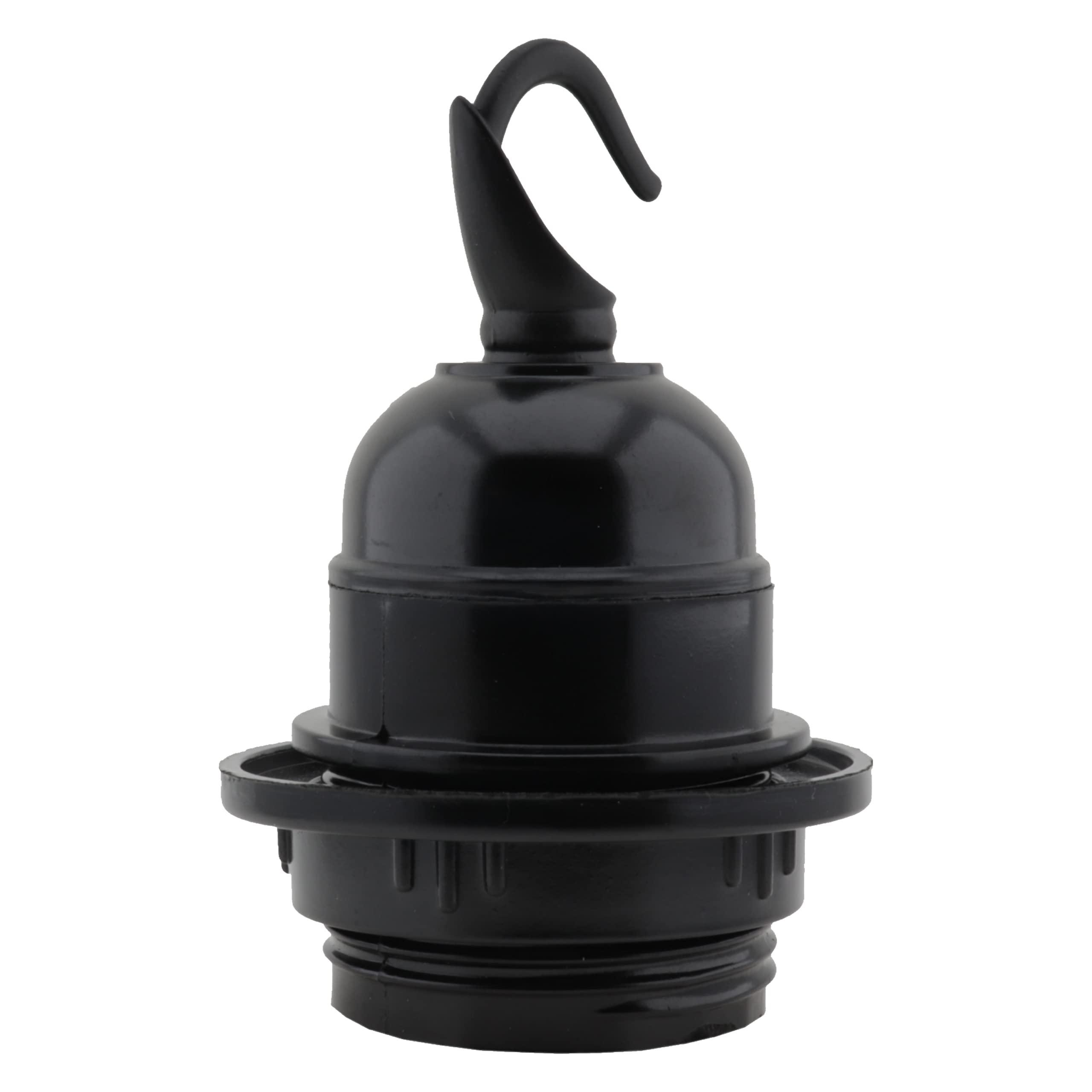 Art Deco Emporium Single E27 Lampholder in Black Bakelite with Shade Ring and Deco Styled Chain Hook for Hanging Light Fittings, Black Ceiling Light Fitting or Pendant Light Fitting