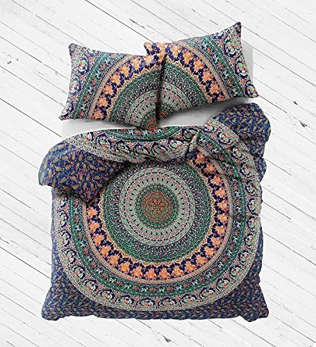 Sophia-Art Ethnic Handicrafts Indian Mandala Duvet Cover with Pillow Cases Donna Cover Quilt Cover Queen Size Blanket Tapestry Bedspread Hippie Full Duvet Cover Set