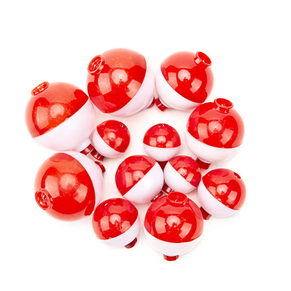 ANCLLO 12Pcs Fishing Float Fishing Float Push Button Snap-on Floats Red and White Fishing Tackle
