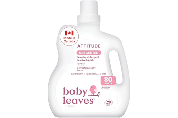ATTITUDE Baby Laundry Detergent, Unscented HE Compatible Liquid, Extra Gentle, Concentrated, EWG Verified, Dermatologist Test