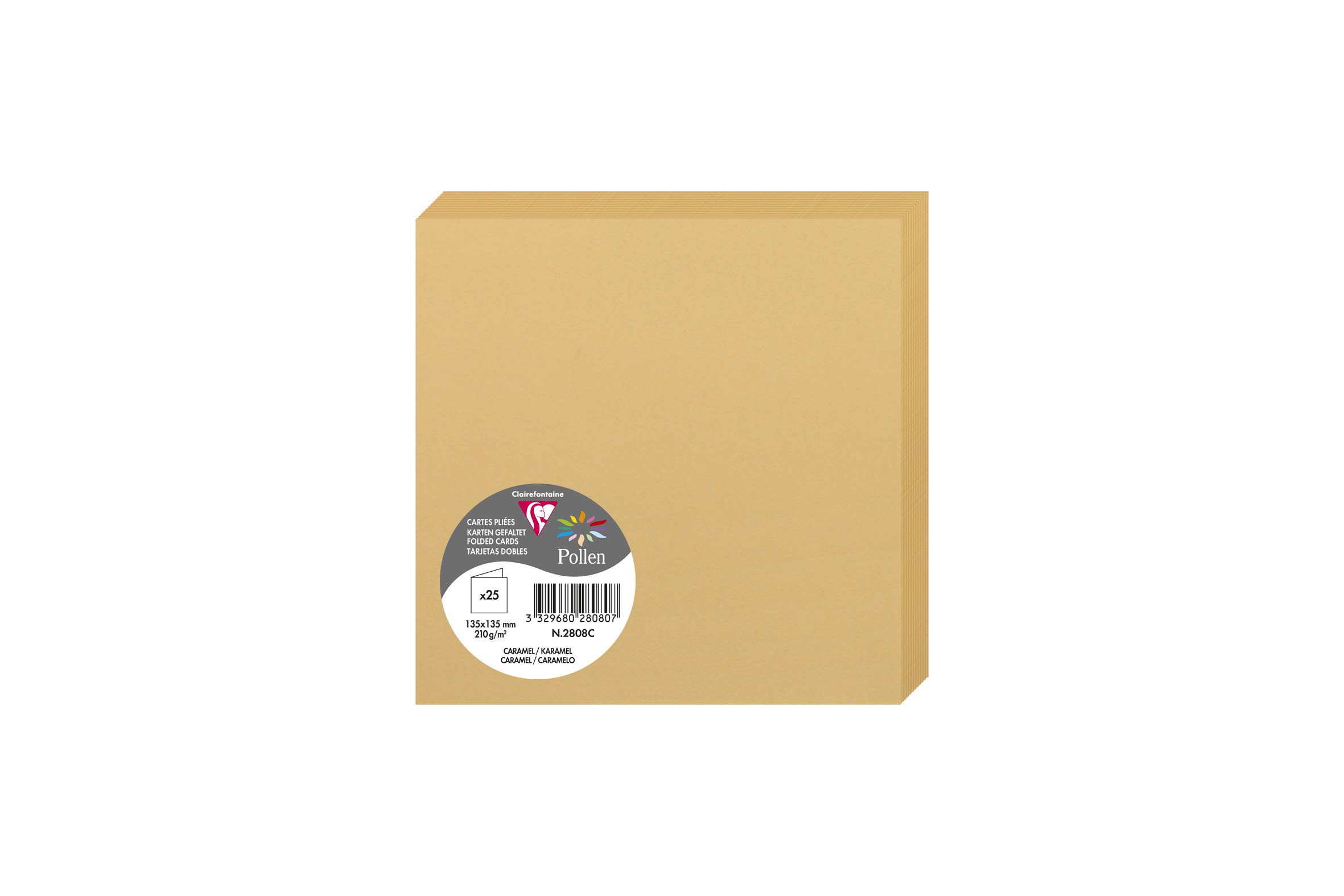 Clairefontaine 2808C Pack of 25 Double Cards Square Format 13.5x13.5cm 210g/m² Caramel Colour Invitation Correspondence Cards Pollen Range Smooth Premium Paper — image 1