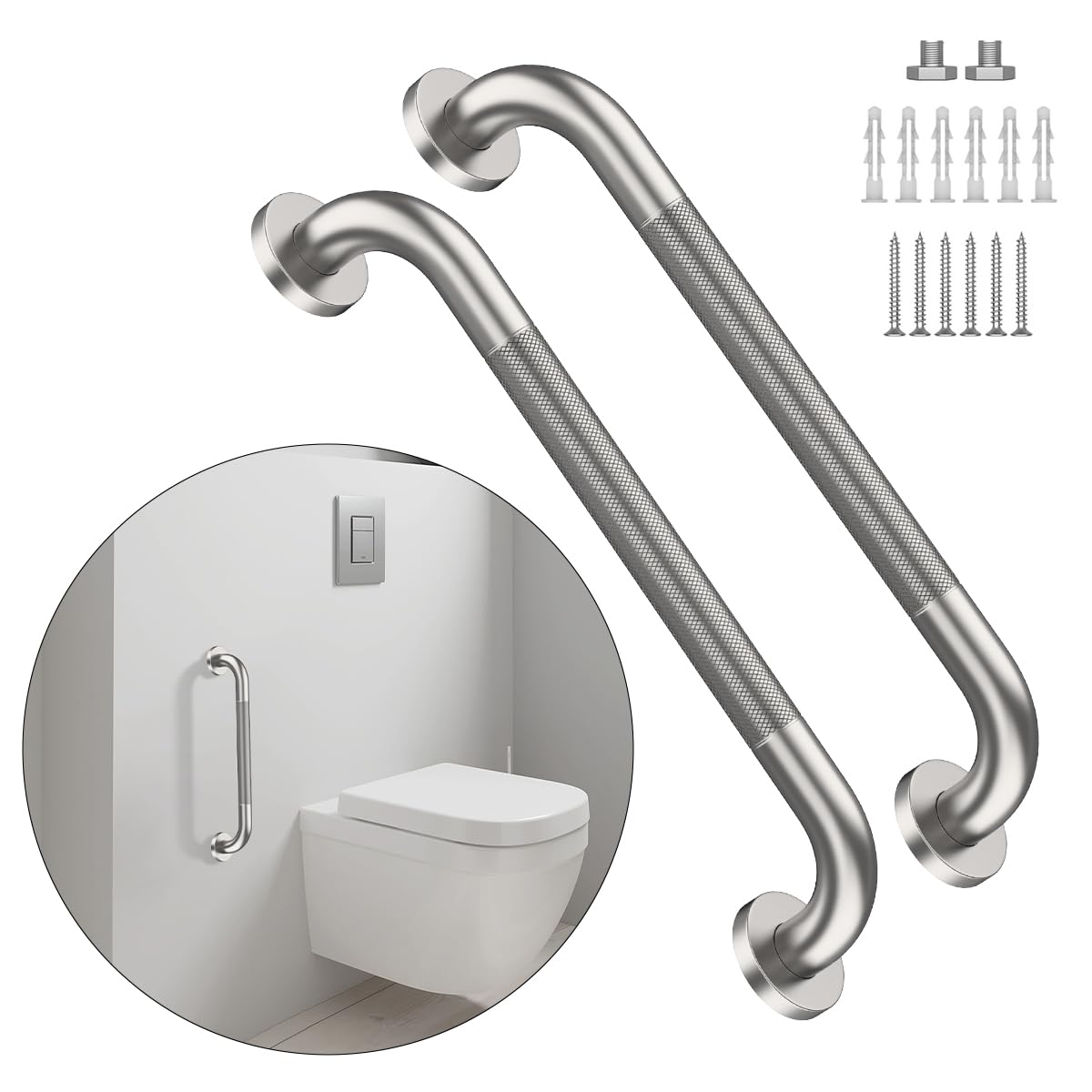 Photo 1 of 20 Inch Anti Slip Shower Grab Bar, Munzong 2 Pack Stainless Steel Bathroom Grab Bar, Brushed Nickel Knurled Bathroom Balance Bar,Safety Hand Rail Support Handicap Elderly Senior Assist Bath Handle
