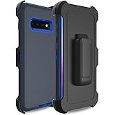 Bisbkrar Case for Samsung Galaxy S10 Plus, Phone Case [Military Grade] 3 in 1 Shockproof Rugged Protective, Heavy Duty Bumper Cover for Galaxy S10 Plus(Black(with Belt Clip)) (Blue)