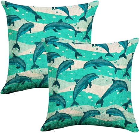 Amazon Co Jp Gey 枕カバー ひんやり クッションカバーふわふわ 45 45センチ 二枚セット 飾り用クッションカバー 海のシームレスなパターンでイルカの群れ ソファー用背当てカバー オフィス用 座布団カバー 抱き枕カバー おしゃれ ホーム キッチン