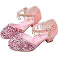 ChuLian Little Kids Girls Dress Pumps Glitter Sequins Princess Low Heels Princess Dress Shoes Party Dance Shoes Rhinestone Sandals