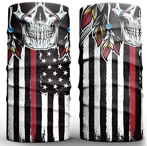 Cooling Neck Gaiter for Men Summer, Black Skull American Flag Face Mask, Cloth Designer Face Mask Scarf for Fishing Ski, Face Bandana Mask for Women Balaclava, Sun Protection Face Sleeve