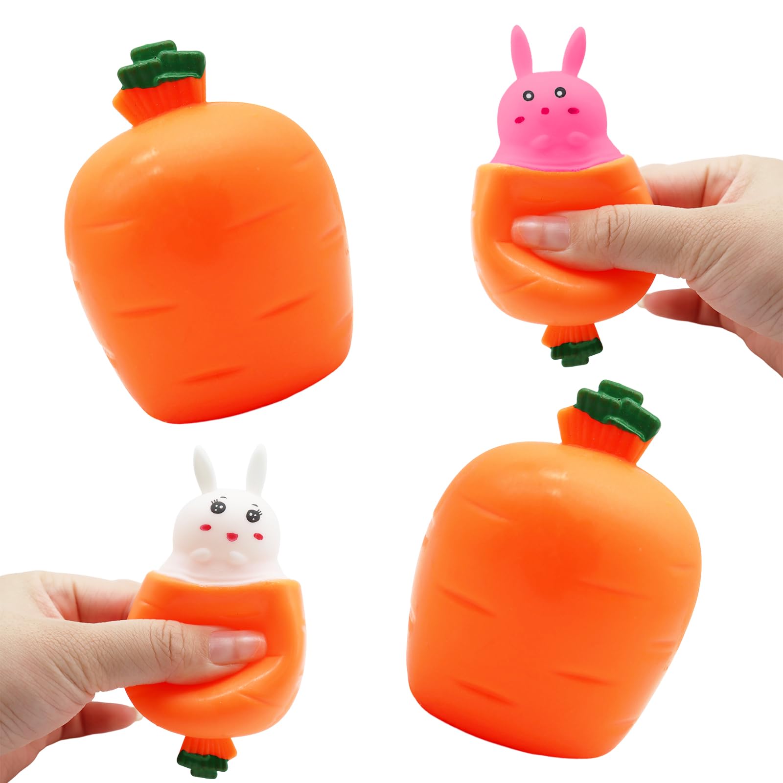 2 Pcs Easter Bunny Squeeze Toys, Funny Novelty Carrot Rabbit Fidget Toys, Stress Relief Squeeze Toy, Presents for Kids Toddlers Children Boys Girls