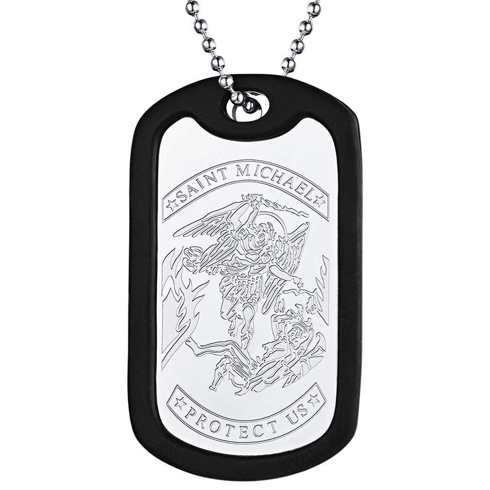 FaithHeart Archangel Michael Dog Tag Necklace Talisman Jewellery Patron Saints of Firemen Silencer Pendant with Adjustable Stainless Steel Chain, Protective Gifts for Family Friends