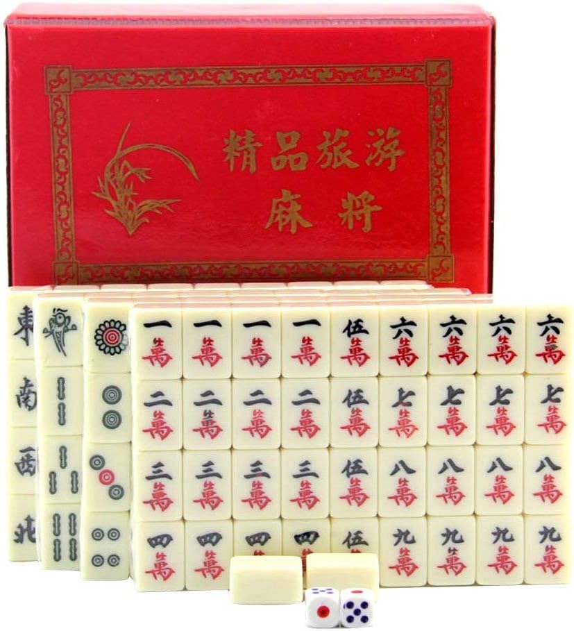 Nuokix Mini Mahjong Travel Board Game Set Chinese Traditional Mahjong Games 144 Tile, Portable Size in Case Toy Relays Industrial Scientific