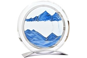 BGFJYUK Moving Sand Art Picture in Motion, Round Glass 3D Deep Sea Sandscapes with Display Flowing Sand Frame for Relaxing Desktop Home Office Work Décor for Kids Adults (Blue)