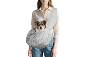 MOYSOON Puppy Sling Carrier for Small Dogs - Widened and Thickened Shoulder Strap with Pocket, Adjustable Hands-Free Puppy Carrier Sling for Outside, for Small Dog 12 lbs and Cat 16 lbs,(Light Grey).