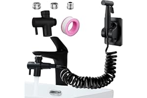 Roscid Sink Faucet Sprayer Set, Handheld Bidet Sprayer for Toilet, Metal Sprayer, with M22 M24 G1/2 Adapters and 3m Hose for Kitchen Sink, Bathroom or Toilet, Matte Black. (Faucet Not Included)