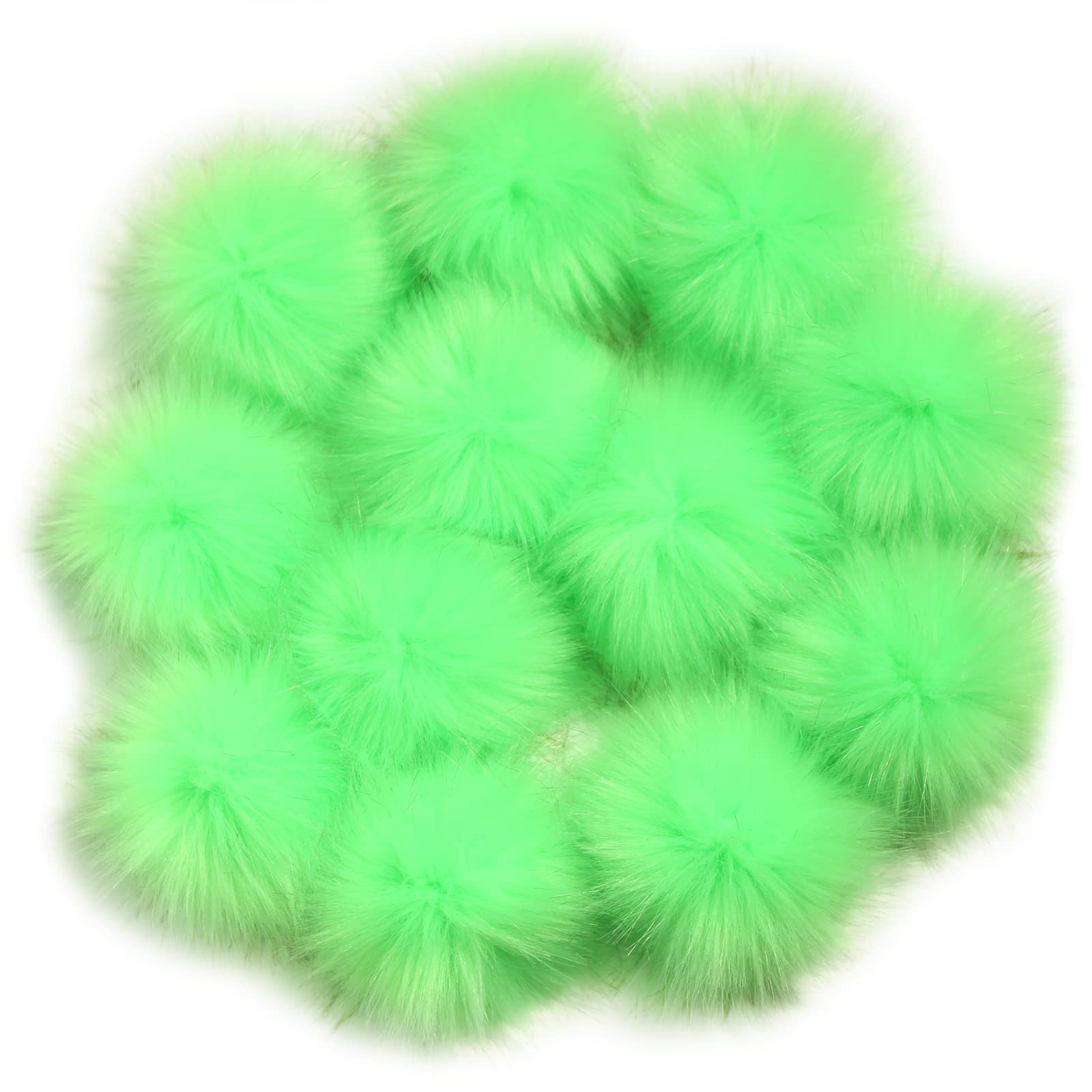 Furling Pompoms DIY Faux Fox Fur Fluffy Pompom Ball for Knitting Hats,Bags, Keychains,Shoes 3.9in Pack of 12pcs (Bright Green)
