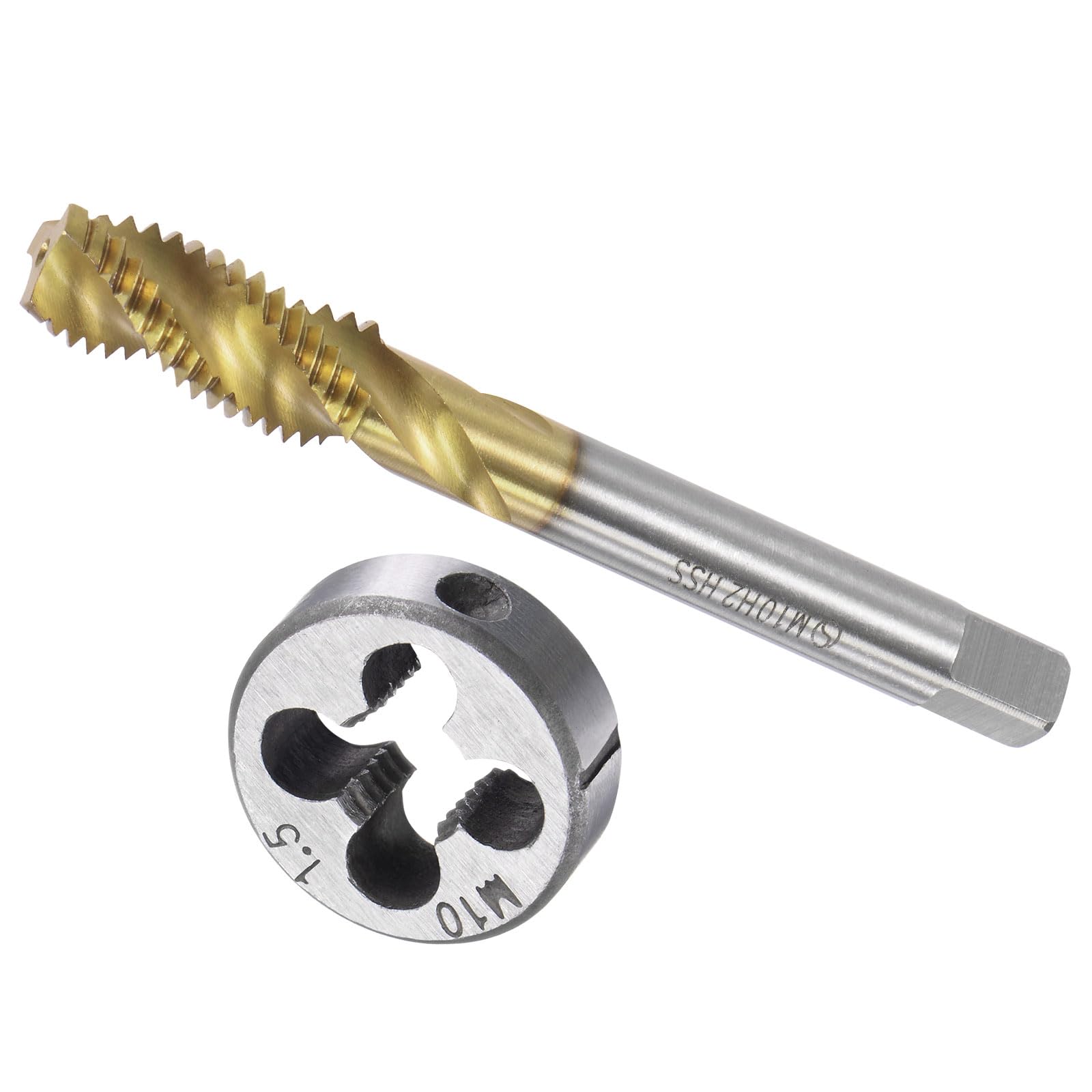 CoCud Metric Tap and Die Set, M10 x 1.5 Thread, Ti-Coated Spiral Flute Screw Tap & Round Die Tool Kit - (Applications: for Threading Tapping Repairing), 1-Set
