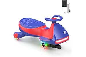 TEOAYEAH N7 Pro Electric Wiggle Car with Pedal, 2 in 1 Wiggle Car Ride on Toy, 12V Rechargeable Battery Powered, Anti-Rollover Structure, Flashing Wheels, Bluetooth, Swing Car for 3 Years+, Blue