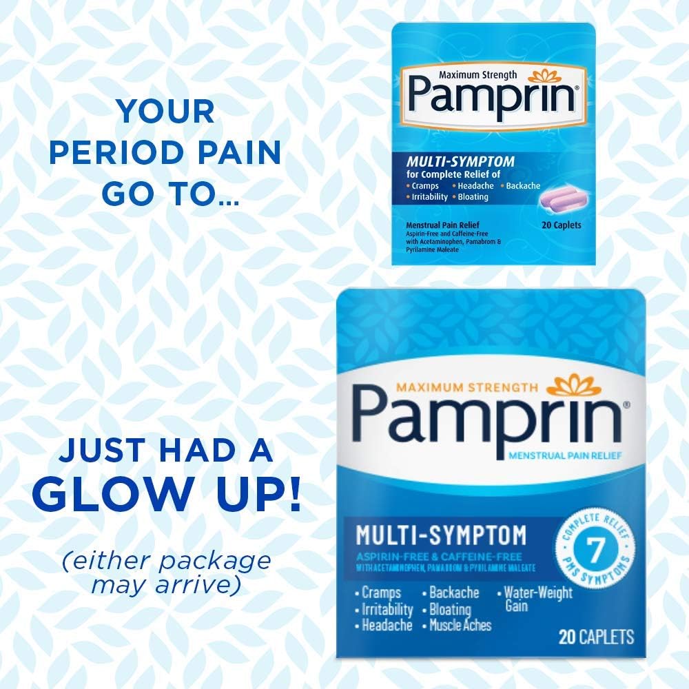 Pamprin Multi-Symptom Formula, with Acetaminophen, Menstrual Period Symptoms Relief including Cramps, Pain, and Bloating, 40 Caplets: Health & Personal Care