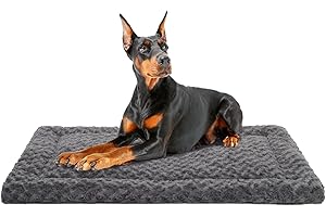 EXSNUGY Washable Dog Bed Mat Reversible Dog Crate Pad Soft Fluffy Pet Kennel Beds Dog Sleeping Mattress for Large Jumbo Medium Small Dogs, 47 x 29 Inch, Grey