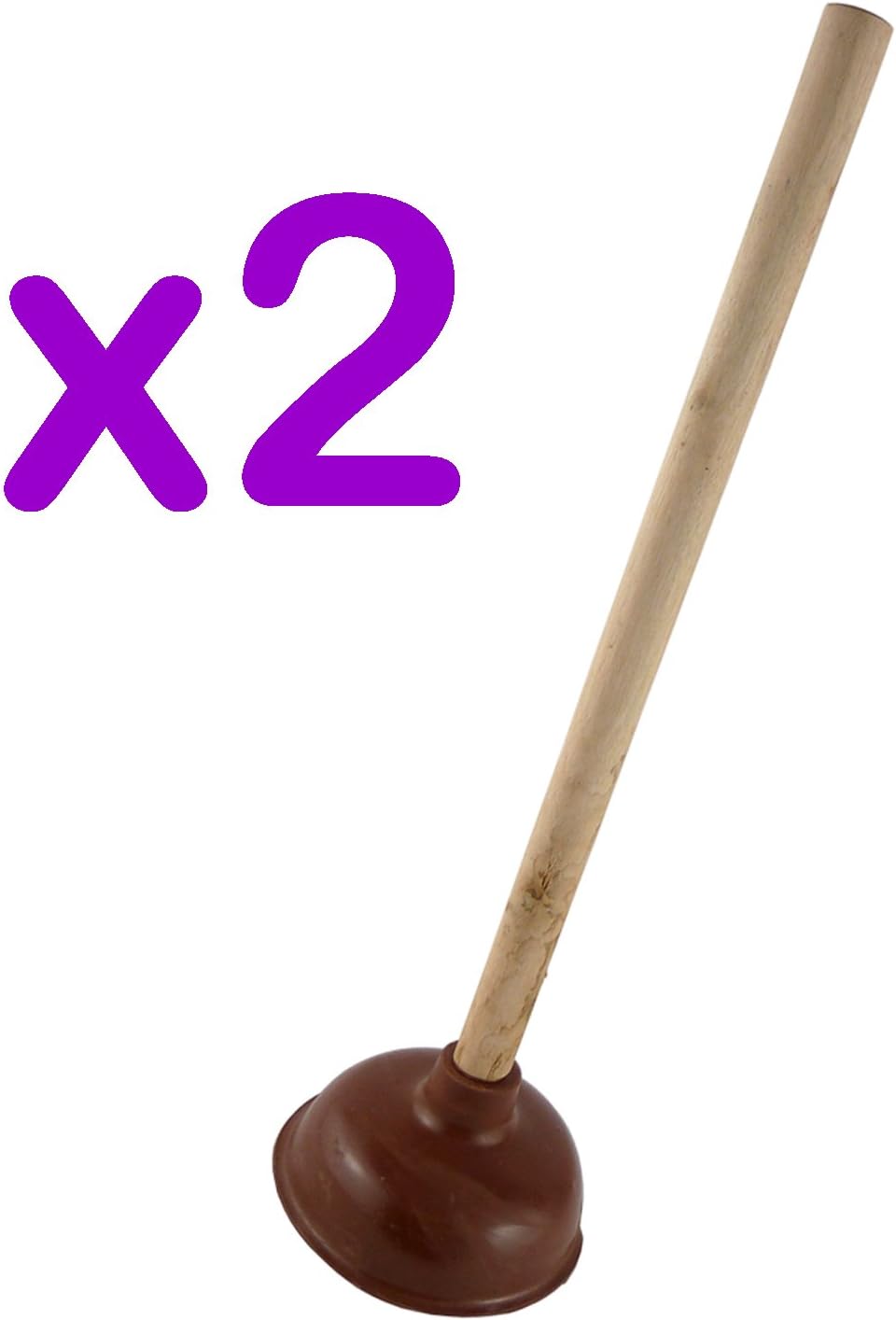 2Pc Large Wooden Plunger With Long Handle & Strong Thick Rubber Plug (PACK OF 2) Amazon.co.uk