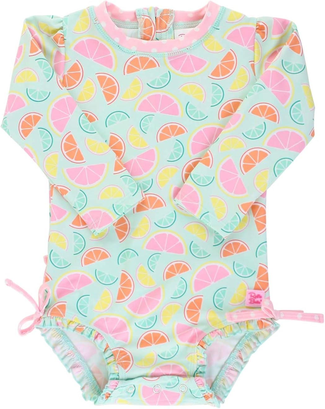 RuffleButts Baby/Toddler Girls UPF 50+ Sun Protection Long Sleeve One Piece Swimsuit with Zipper