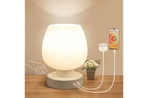 Touch Bedside Table Lamp - Small Lamp for Bedroom with USB C+A Charging Ports 3 Way Dimmable, Nightstand Desk lamp with White