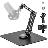 Mic Stand Desk, 360&deg; Rotatable Desktop Microphone Stand, Max Load 4.4 lb, Adjustable Microphone Desk Stand Mount with 1/4&ldquo; 3/8&ldquo; 5/8&rdquo; Screw and 2 Mic Clip, for Recording Podcasting Streaming Studio