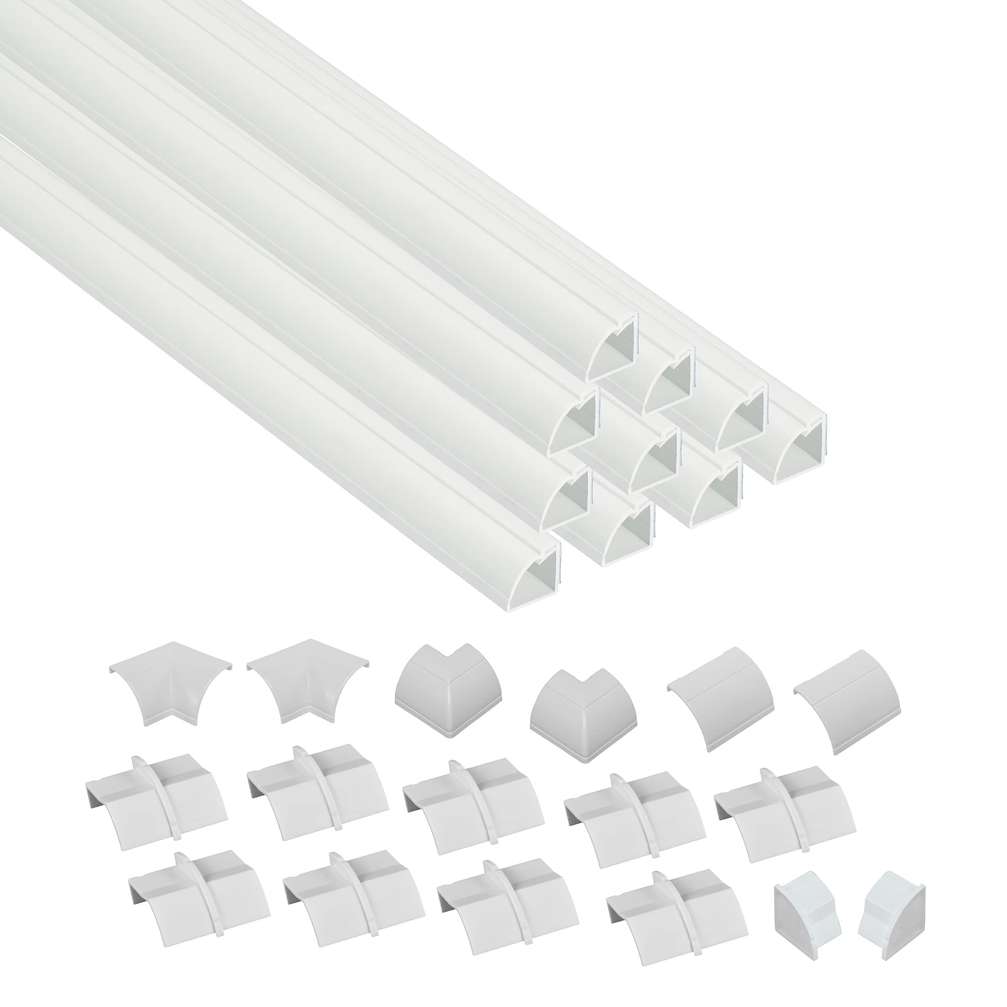 D-Line 157in White Corner Cable Concealer Multipack, Floor Wire Hider, Quarter Round Cord Cover, Organize Cords in Corners, Floor Molding - 10x 15.7in Lengths & Accessories
