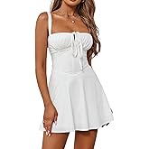 GLNEGE Women's Summer Corset Mini Graduation Dress Lace Up Backless A-line Flowy Sundress Going Out Trendy Party Dresses