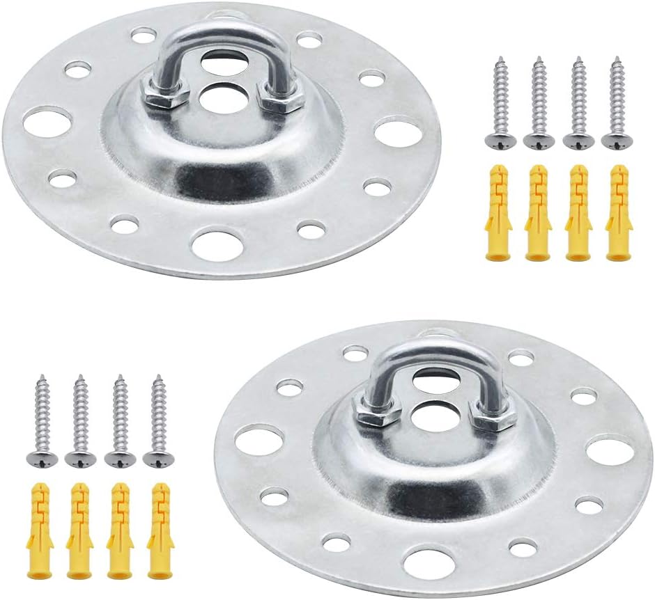 KingYH 2 Pack Wall Ceiling Mount Pad Eye Plate Bracket 115 mm Diameter Heavy Duty Suspension Strap Trainer Hook with Screws for Suspension Straps Fitness Training Yoga Swing Resistance Band