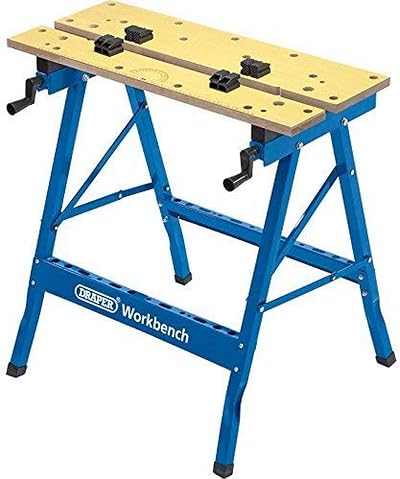 Draper 21353 Fold Down Workbench 800mm Blue with 35 Holes Clamps