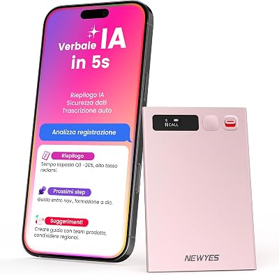 Registratore Vocale AI con app dedicata,trascrivi e riepiloga,Durata della batteria di 35 ore,memoria da 64 GB per riunioni,lezioni,chiamate,affari, lezioni (rosa)