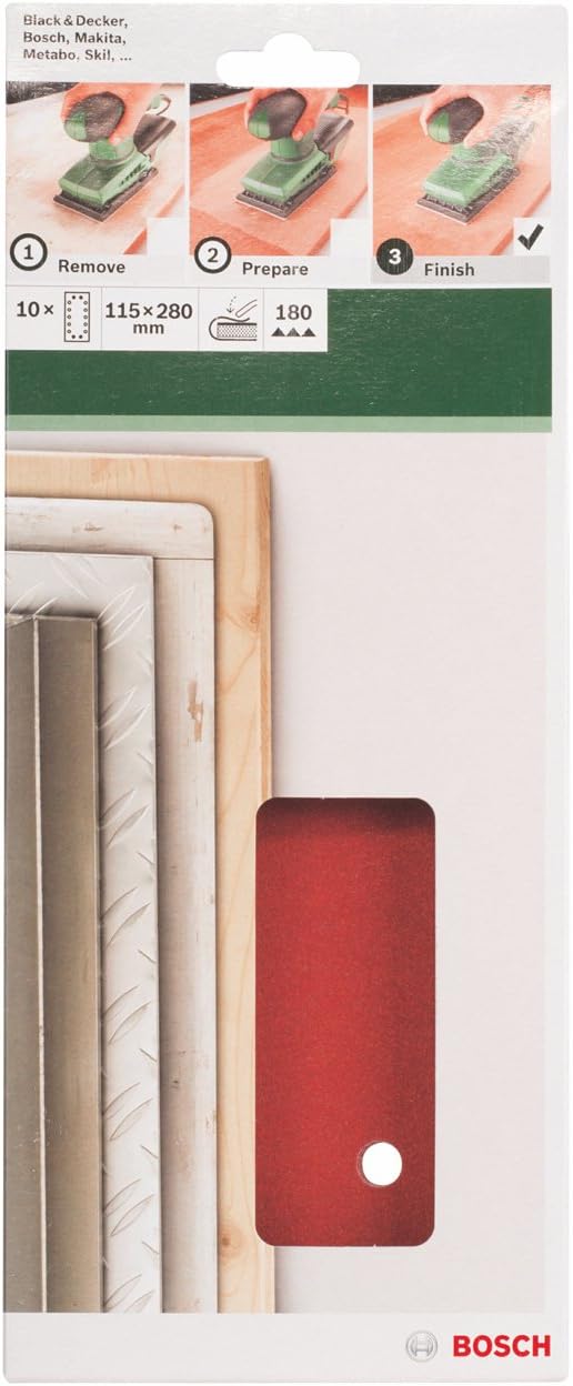Bosch 2609256B30 Sanding Sheets for Orbital Sanders 115 x 280 cm Number of Holes 14 Grit 180 Pack of 10, Red, medium-sized - Image 3
