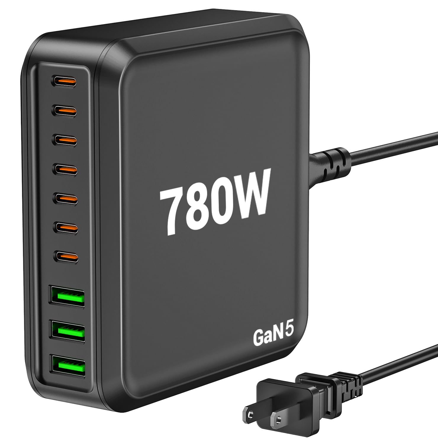 GUSISHU 780W USB C Charger Block Fast 10-Port USB C Charging Station GaN PD 120W Laptop Charger Adapter for MacBook Pro/Air, DELL, iPad, iPhone, Samsung Galaxy Black